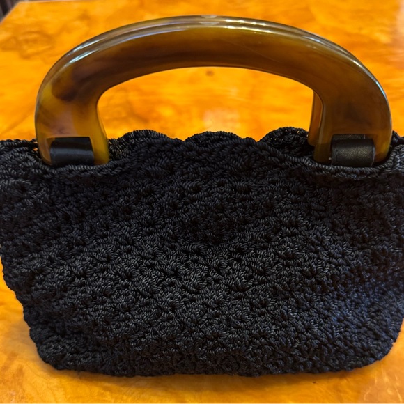 The Sak Elegant Black Crochet Handbag with Brown Handles - Picture 1 of 10